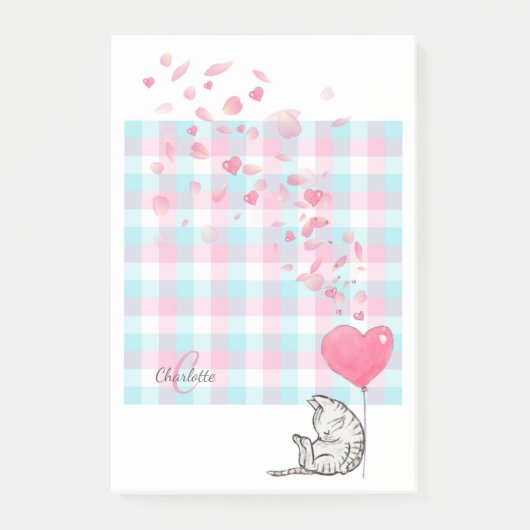 カワイトキャットピンクブルーモノグラム ポストイット (正面)