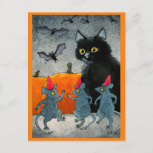 カワイトキャットマウスこうもりハロウィーンカボチャ秋 ポストカード