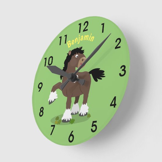 カワイトクライデデー荷車を引くル馬漫画イラストレーション ラウンド壁時計 (傾斜)
