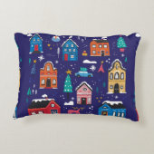 カワイトクリスマスハウスフラットヴィンテージイラストレーション アクセントクッション (裏面)