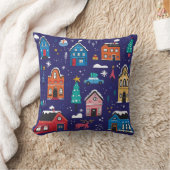 カワイトクリスマスハウスフラットヴィンテージイラストレーション クッション (ブランケット)
