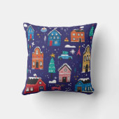 カワイトクリスマスハウスフラットヴィンテージイラストレーション クッション (裏面)