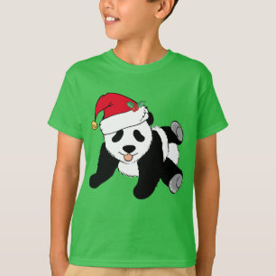 カワイトクリスマスパンダベアインサンタハットキッズグリーン Tシャツ