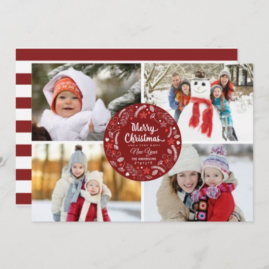 カワイトクリスマスフローラリース写真コラージュ シーズンカード (正面/裏面)