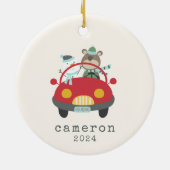 カワイトクリスマスベア雪だるまレッドカパーソナライズされたー セラミックオーナメント (裏面)
