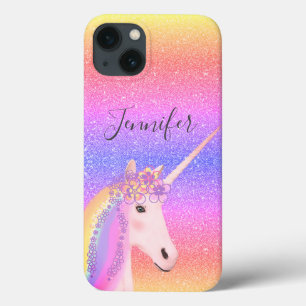 カワイトグリッターユニコーンレインボーキッパーソナライズされたズ iPhone 13ケース