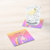 カワイトグリッターレインボーユニコーンファンタジーパーソナライズされた スクエアペーパーコースター (インサイチュ)