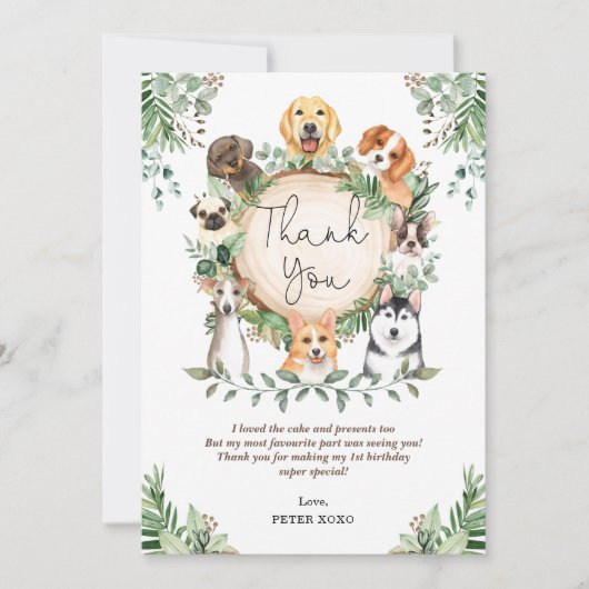 カワイトグリーヌリーワンピードッグ誕生日サンキュー サンキューカード (正面)