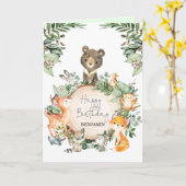 カワイトグリーンウッドランドアニマルズハッピーバースデー カード (黄色い花)