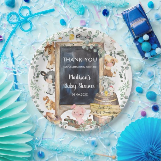 カワイトグリーンリーファームアニマルズ誕生日ベビーシャワー  ペーパープレート (パーティー)