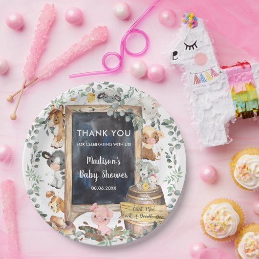 カワイトグリーンリーファームアニマルズ誕生日ベビーシャワー  ペーパープレート (パーティー)
