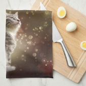 カワイトグレーの子猫と赤い箱のフェスティバルカスタムクリスマス キッチンタオル (四つ折り)