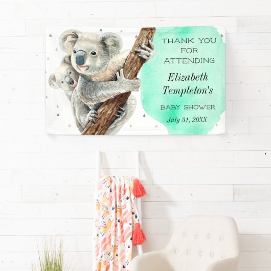 カワイトコアラベアイツアボーイティール（緑がかった色）ブルーベイビーシャワー 横断幕 (インサイチュ)