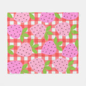 カワイトコッタゲコアヴィンテージイチゴ格子縞（赤）  フリースブランケット (正面(横))