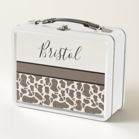 カワイトコースポットアニマルプリントユアネーム メタルランチボックス (正面)