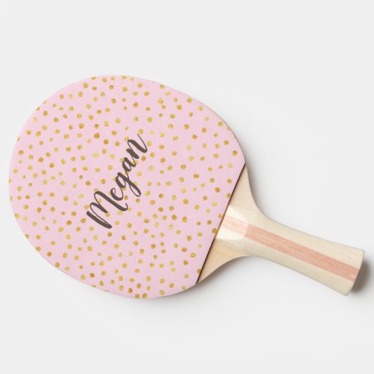 カワイトシックピンク金ゴールド水玉模様パーソナライズされた型 卓球ラケット (横)