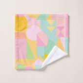 カワイトジオメトリックパターンブライトパステルミントピンク バスタオルセット (ウォッシュタオル)