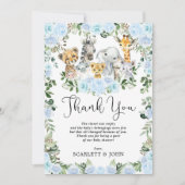 カワイトジャングル野生動物ブルーフローラ男の赤ちゃん サンキューカード (正面)