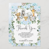 カワイトジャングル野生動物ブルーフローラ男の赤ちゃん サンキューカード (正面/裏面)