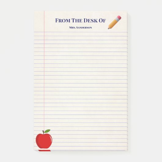 カワイトスクール先生ネームアップル鉛筆裏地 ポストイット (正面)