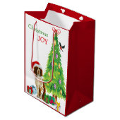 カワイトスプリンガースパニエル犬サンタハット&クリスマスツリー ミディアムペーパーバッグ (正面アングル)