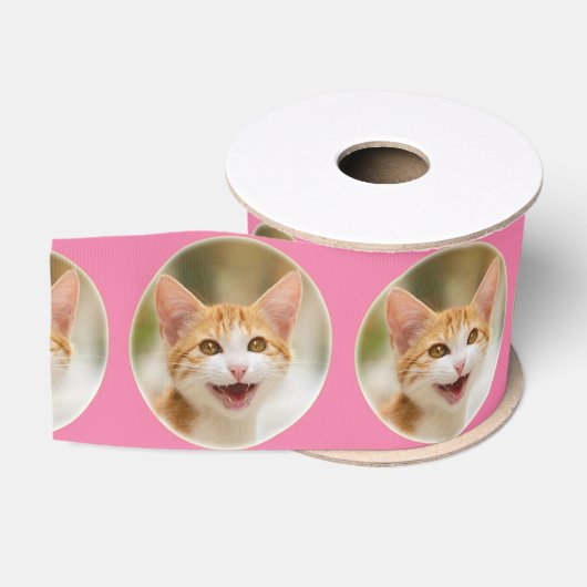 カワイトスマイル子猫顔おもしろい猫ニャー写真 グログランリボン (リール)