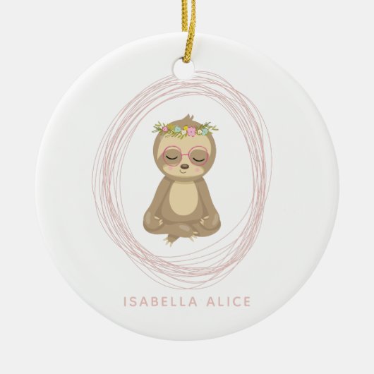 カワイトスロスピンク禅ヨガロータスアートパーソナライズされた セラミックオーナメント (正面)