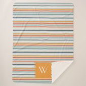 カワイトダスキーオレンジブルーオチストライプのレ模様 シェルパブランケット (正面)