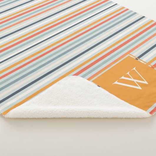 カワイトダスキーオレンジブルーオチストライプのレ模様 シェルパブランケット (3/4)