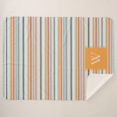 カワイトダスキーオレンジブルーオチストライプのレ模様 シェルパブランケット (正面(横))