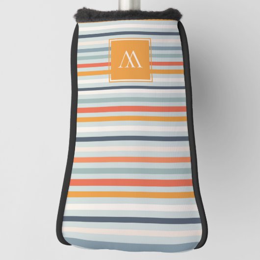 カワイトダスキーオレンジブルーストライプのパターンモノグラム ゴルフヘッドカバー (回転90)