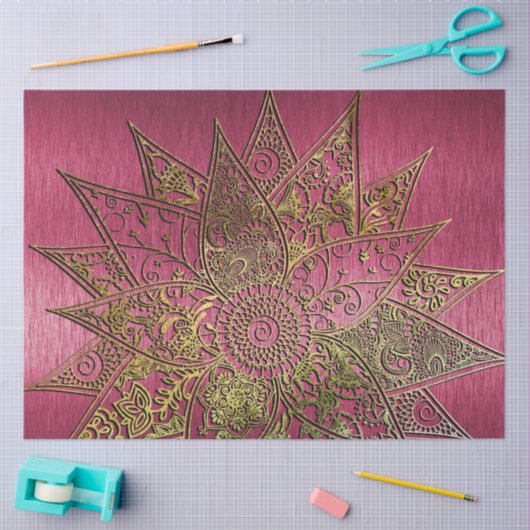 カワイトトレンディーフラワーヘナ手描きデザイン 薄葉紙 (クラフト)