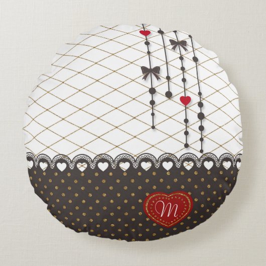 カワイトトレンディーレフェイクース金ゴールドグリッター線パターン ラウンドクッション (正面)