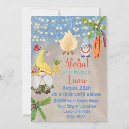 カワイトトロピカル格言オンザビーチルアウ（ハワイ式宴会）パーティー 招待状 (正面)