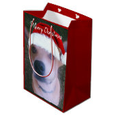 カワイトドッグフォトレッドクリスマスカスタム ミディアムペーパーバッグ (裏面アングル)