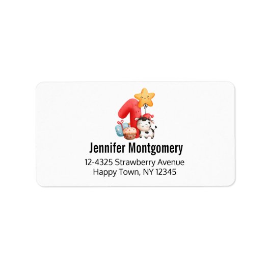 カワイトハッピー牛1歳誕生日 ラベル (正面)