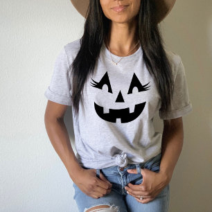 カワイトハロウィーンのカボチャのちょうちん、まつげ付き黒ハロウィー Tシャツ