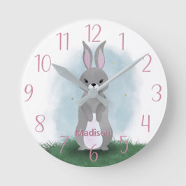 カワイトバニーウサギパーソナライズされたの時計 ラウンド壁時計