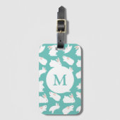 カワイトバニーウサギ模様オンティール（緑がかった色）モノグラム ラゲッジタグ (正面縦)