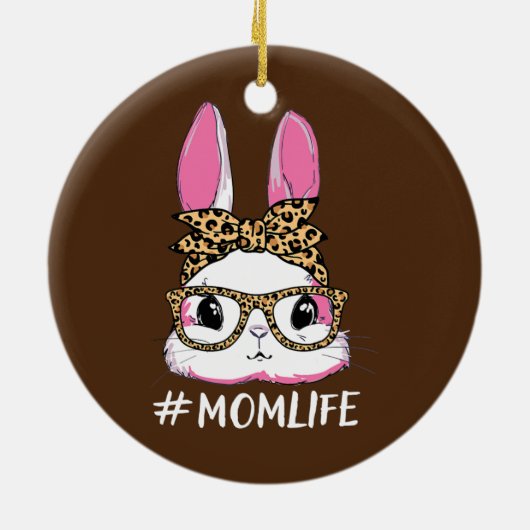 カワイトバニーマムライフレオパードメッセージパングラス セラミックオーナメント (裏面)