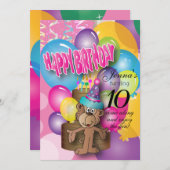 カワイトバルーンモンキーピンク誕生日 招待状 (正面/裏面)