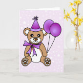 カワイトバースデーテディベア – 紫 カード (黄色い花)