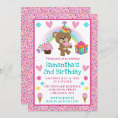 カワイトバースデーベア&レインボー&ケーキ 招待状 (正面/裏面)