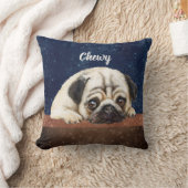 カワイトパグカスタム文字ブルーブラウンモダン クッション (ブランケット)