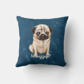 カワイトパグカスタム文字ブルーブラウンモダン クッション (裏面)