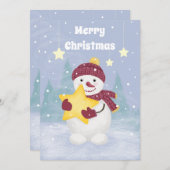 カワイトパステルカラー雪だるまホールディングアスター シーズンカード (正面/裏面)
