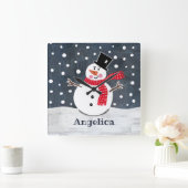 カワイトパーソナライズされたクリスマス雪だるま スクエア壁時計 (ホーム)