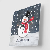 カワイトパーソナライズされたクリスマス雪だるま スクエア壁時計 (傾斜)