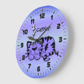 カワイトパープルキティキャット昼寝ウォールクロック ラージ壁時計 (傾斜)