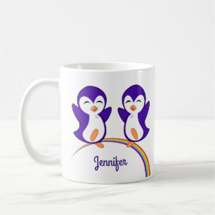カワイトパープルペンギンレインボーモノグラムキッズ コーヒーマグカップ
